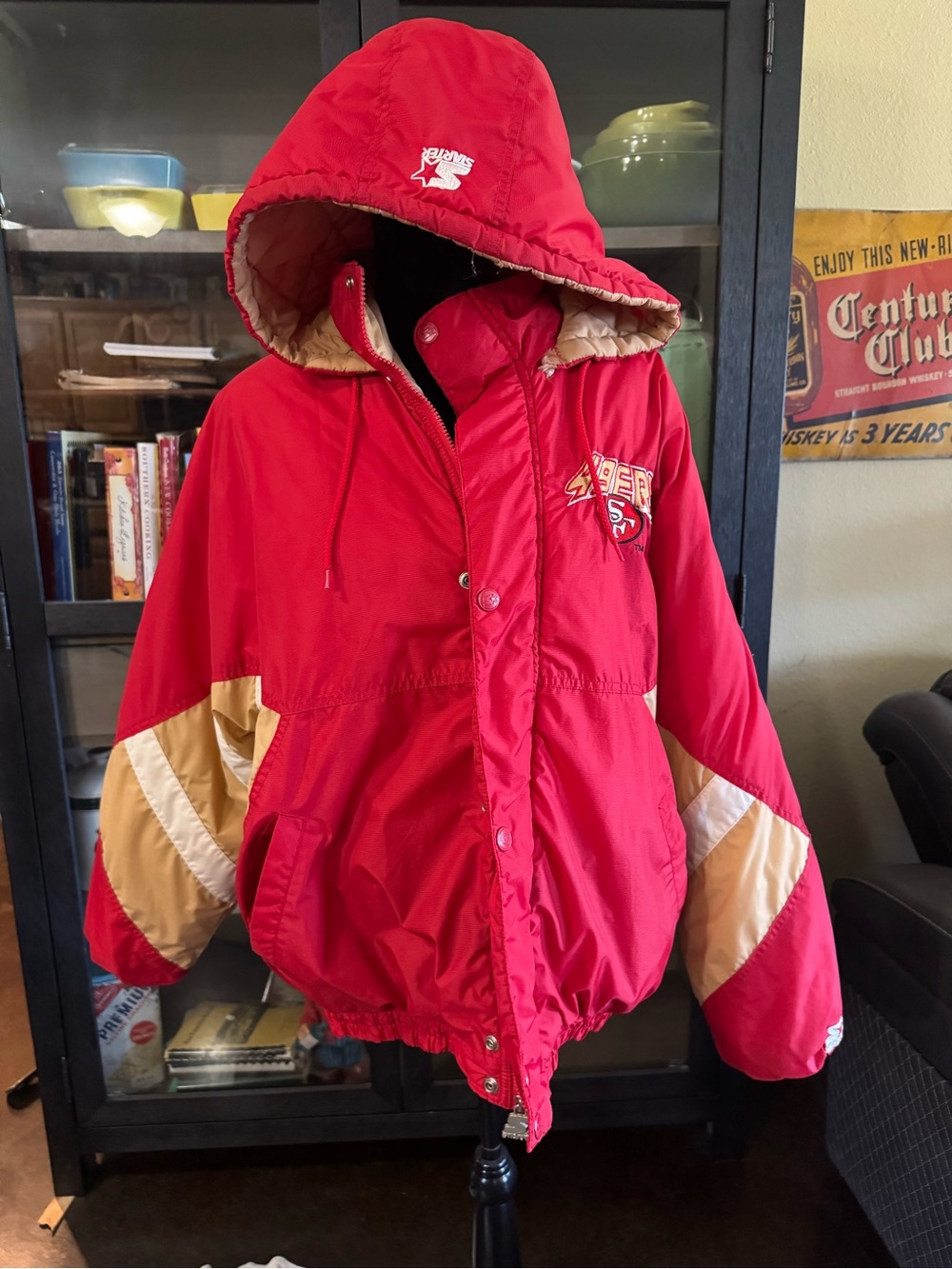 STARTER Classic Team Series 49ers Hooded Puffer Jacket with Tan Accents